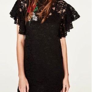 NWOT Zara Trafaluc Black Lace Embroidered Dress M